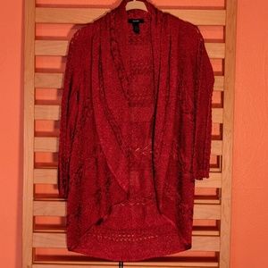 Alfani Red Sparkly Metallic Holiday Cardigan Med